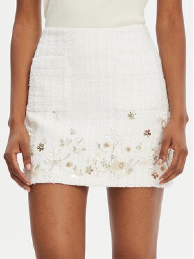 Elisabetta Franchi Spódnica mini GO-108-52E2-V400 Écru Regular Fit