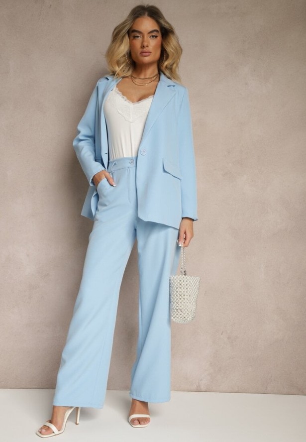 Niebieska Pudełkowa Marynarka z Imitacją Kieszeni Vivisae