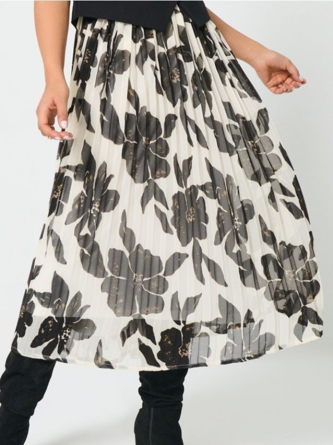 Plisowana spódnica midi w kwiaty - wielobarwny