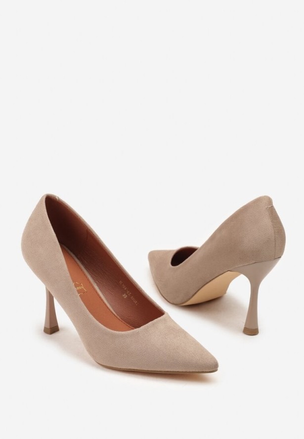 Ciemnobeżowe Szpilki Vices z Wkładką ze Skóry Naturalnej Gioriane