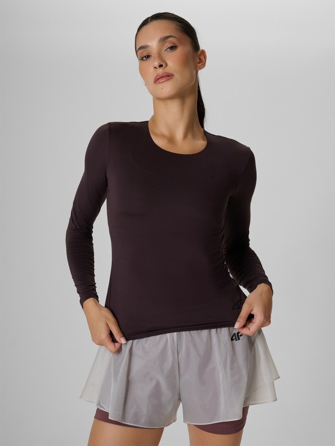 4F Longsleeve treningowy slim szybkoschnący damski - brązowy L