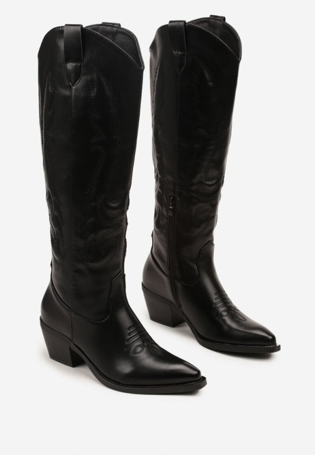 Czarne Klasyczne Kozaki Typu Kowbojki na Niskim Obcasie Latirela