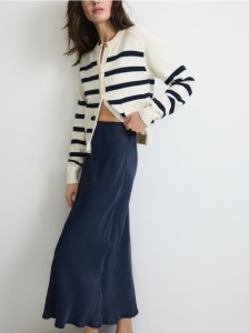 Spódnica midi z satynowym wykończeniem - granatowy