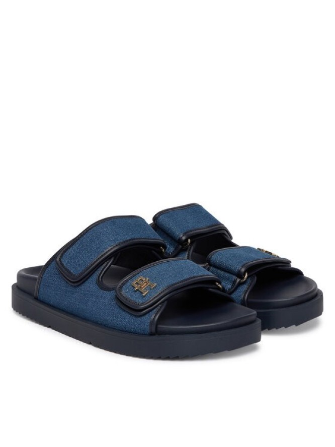 Tommy Hilfiger Klapki Double Strap Denim Sandal FW0FW09123 Niebieski