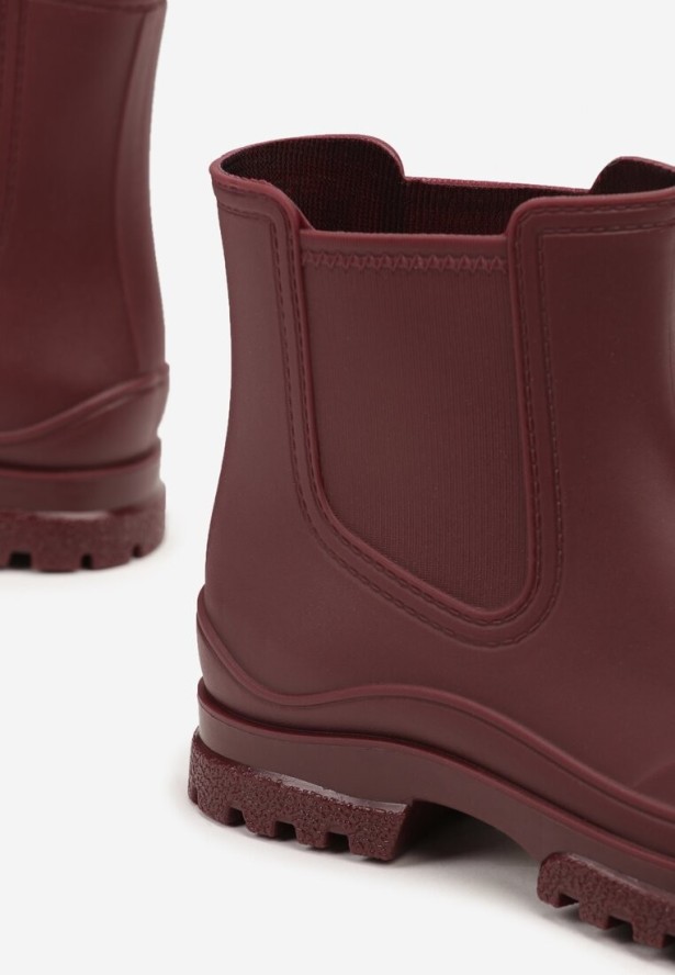 Bordowe Krótkie Kalosze na Płaskiej Podeszwie Tirvia