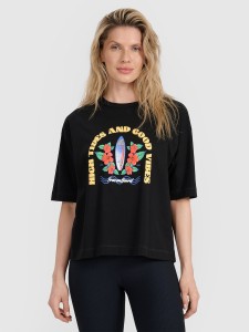 4F T-shirt oversize z nadrukiem damski - czarny XL