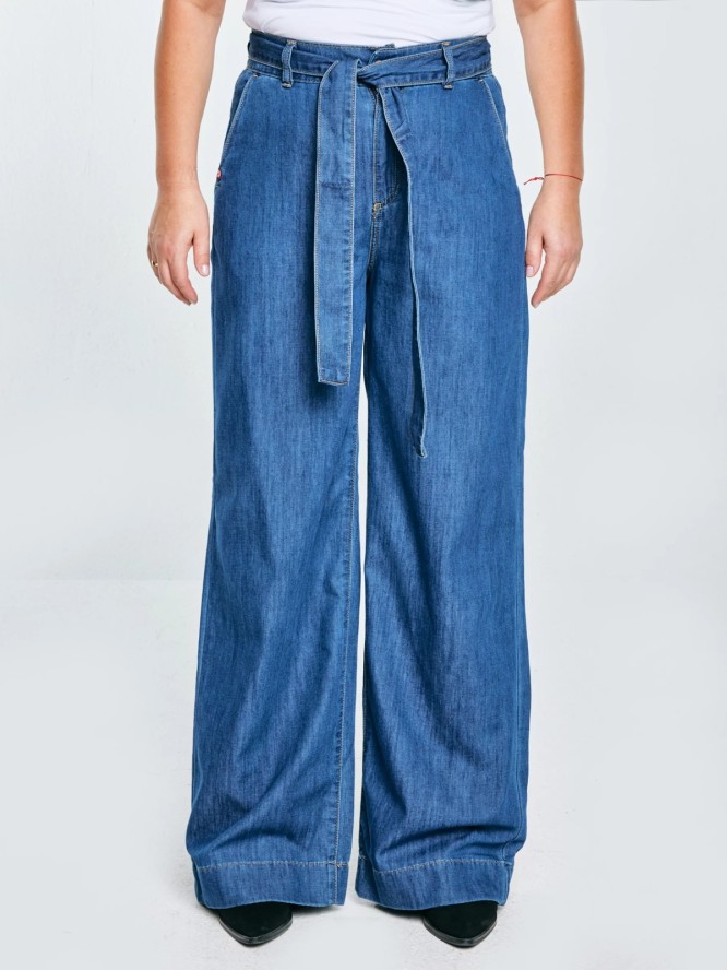 Jeansy damskie wide z paskiem granatowe Julii 398