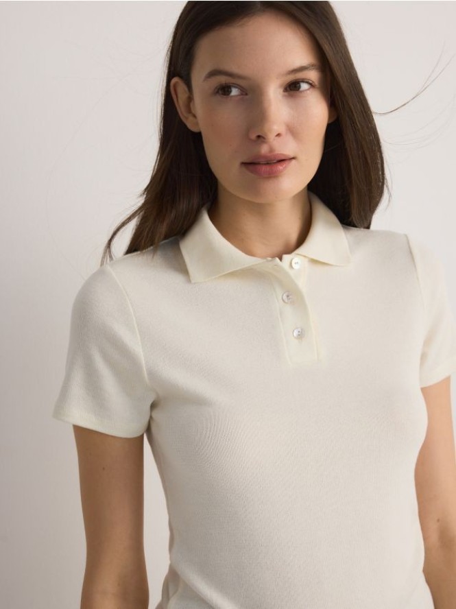 T-shirt polo z wiskozą - jasnożółty