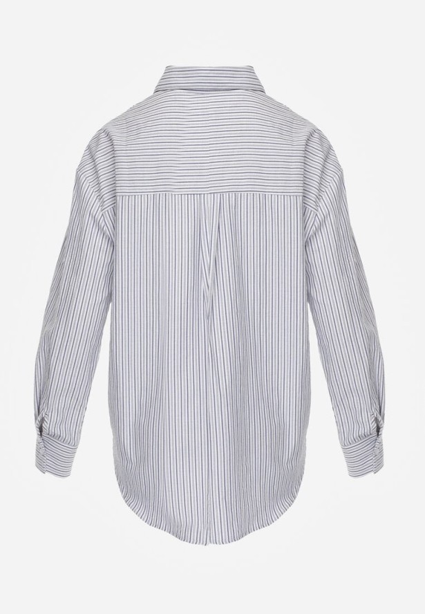 Niebieska Koszula z Bawełną w Paski z Haftowaną Aplikacją Serca Sewrona