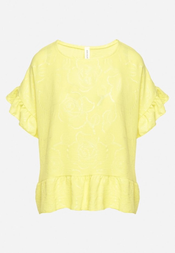 Żółta Bluzka o Kroju Oversize z Falbanami Livelle