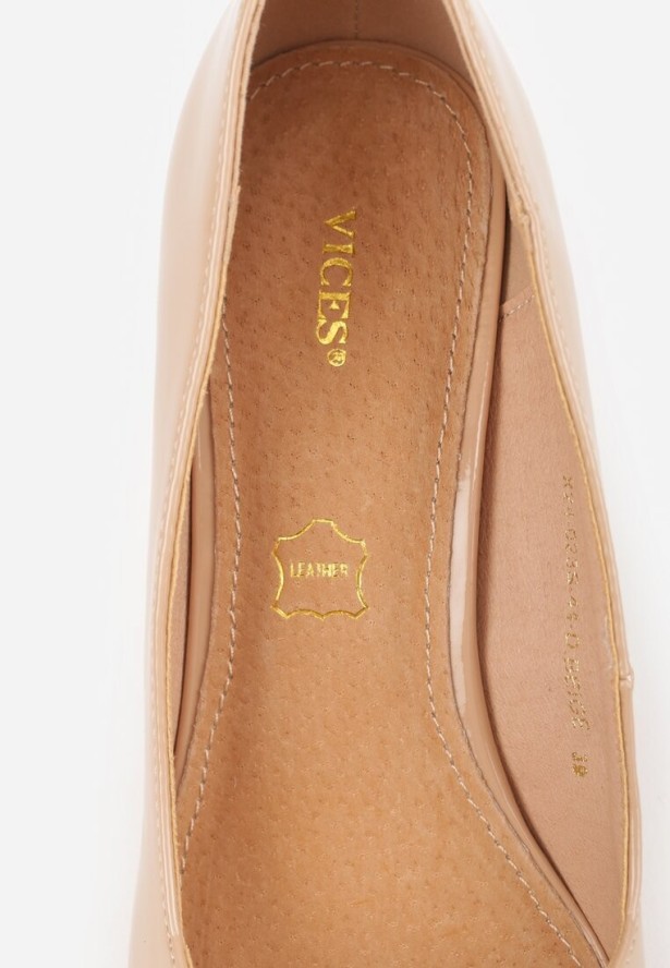 Ciemnobeżowe Eleganckie Czółenka na Szpilce z Wkładką ze Skóry Naturalnej Lerianna