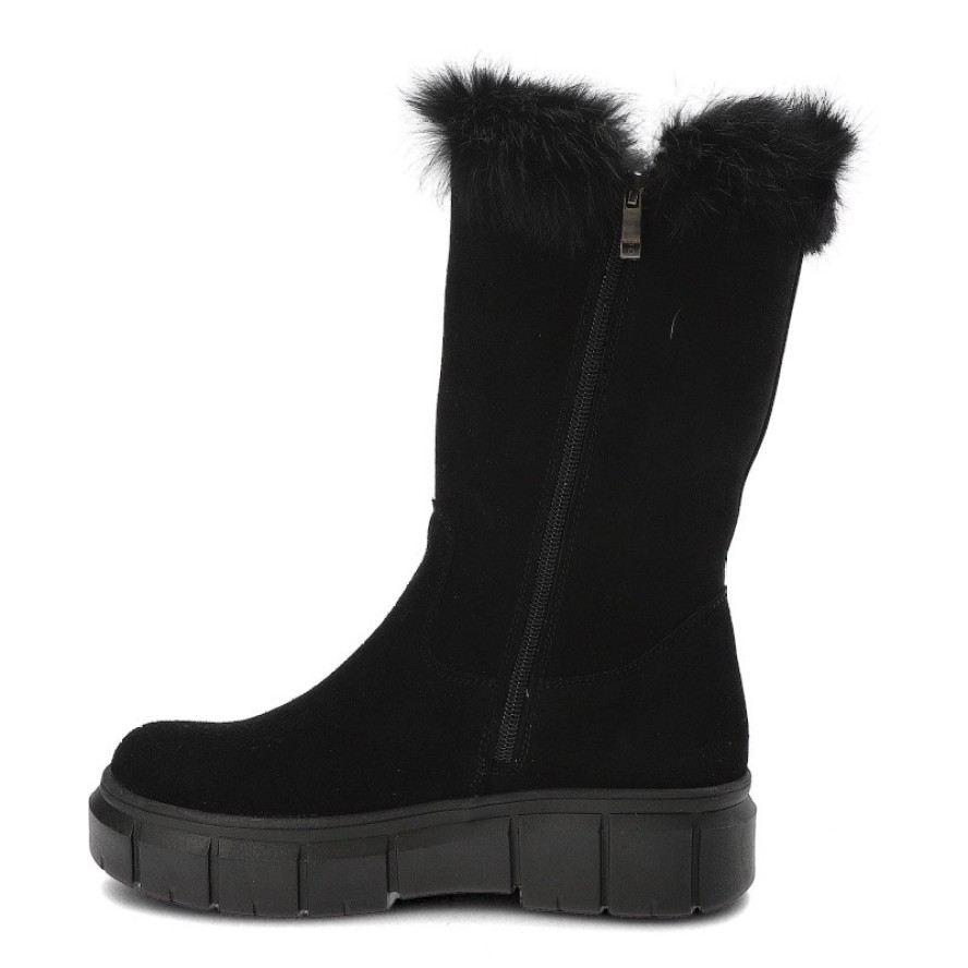 Czarne Kozaki Armodo Ocieplane Obuwie Damskie Z Futerkiem Z Królika