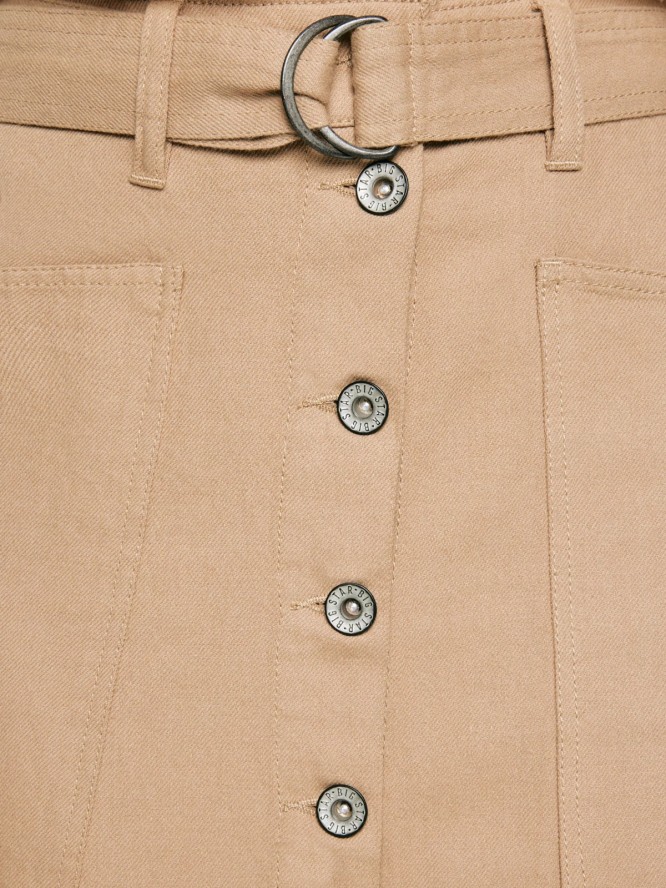 Spódnica damska midi z dodatkiem lnu z ozdobnymi guzikami beżowa Anesa 805