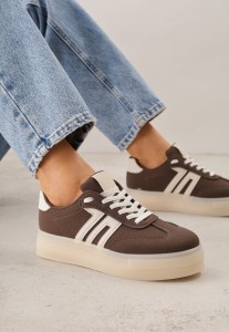 Brązowe Sneakersy w Stylu Klasycznych Tenisówek na Grubej Podeszwie Yenoinne