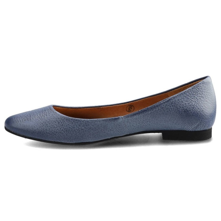 Baleriny damskie Maciejka, ze skóry naturalnej i na płaskiej podeszwie, granatowe na jeans, 04100-17-00-8