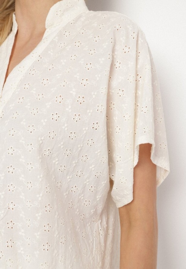 Ciemnobeżowa Bawełniana Koszula z Ozdobnym Haftem Teladwena