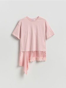 Asymetryczny t-shirt - pastelowy róż
