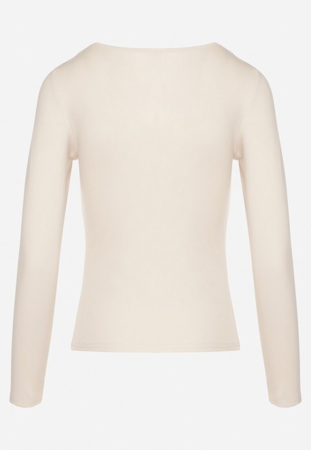 Beżowa Bluzka z Asymetrycznym Dekoltem Tatelia