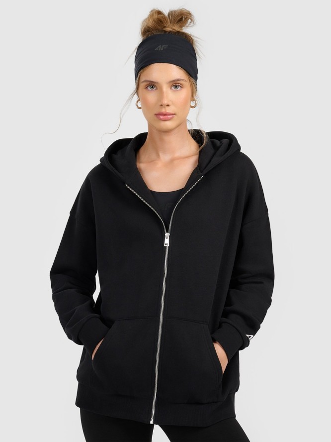 4F Bluza dresowa rozpinana z kapturem damska - czarna XL