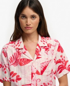 superdry Koszula krótki rękaw Beach z nadrukiem Ikat Floral Czerwony – Ikat