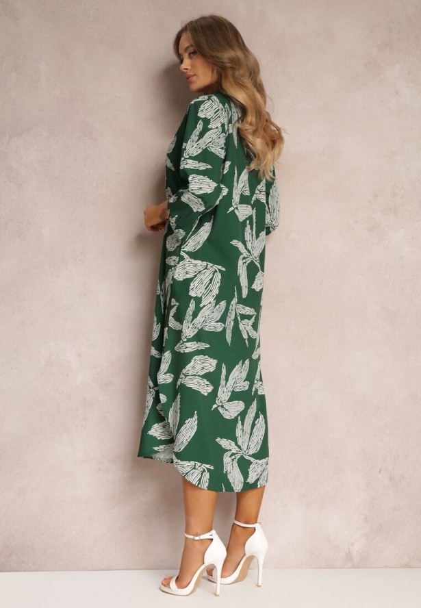 Zielona Sukienka Koszulowa w Kwiaty Siois