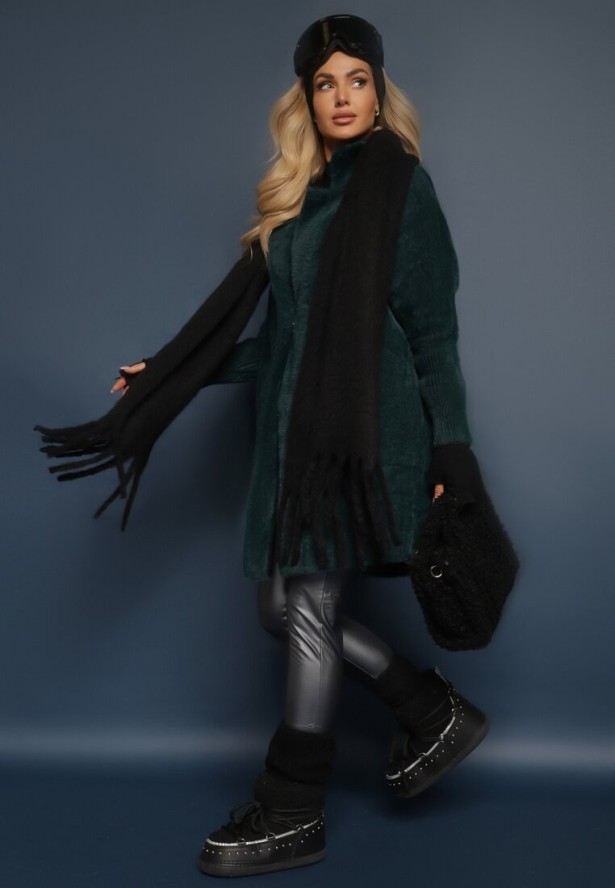 Ciemnozielony Płaszcz z Bawełną Oversize Brumisia