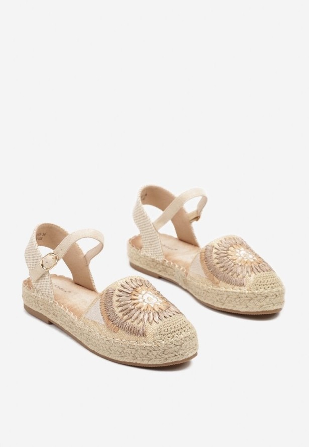 Beżowe Sandały Espadryle z Odkrytą Piętą Zdobione Plecionką Morianis