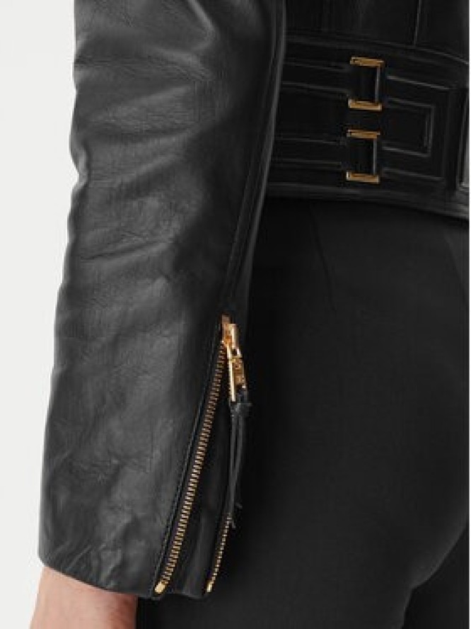 Elisabetta Franchi Kurtka skórzana GD-57Z-61E2-V1490 Czarny Regular Fit