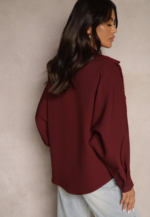 Bordowa Koszula Nietoperz z Naszytą Kamizelką z Dzianiny Hanoreth