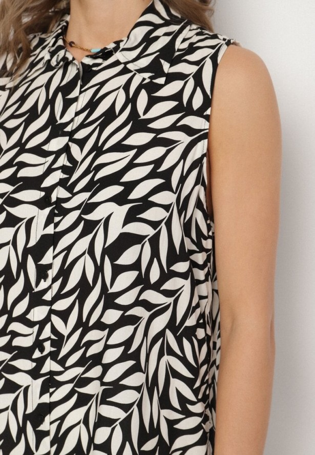 Czarna Bawełniana Koszula Ozdobiona Liśćmi Ereldi