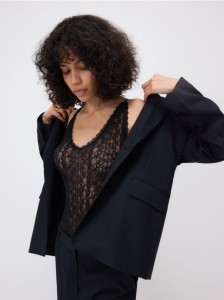 Jednorzędowa marynarka z wiskozą - granatowy