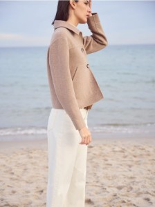 Flauszowa kurtka z wełną - beżowy