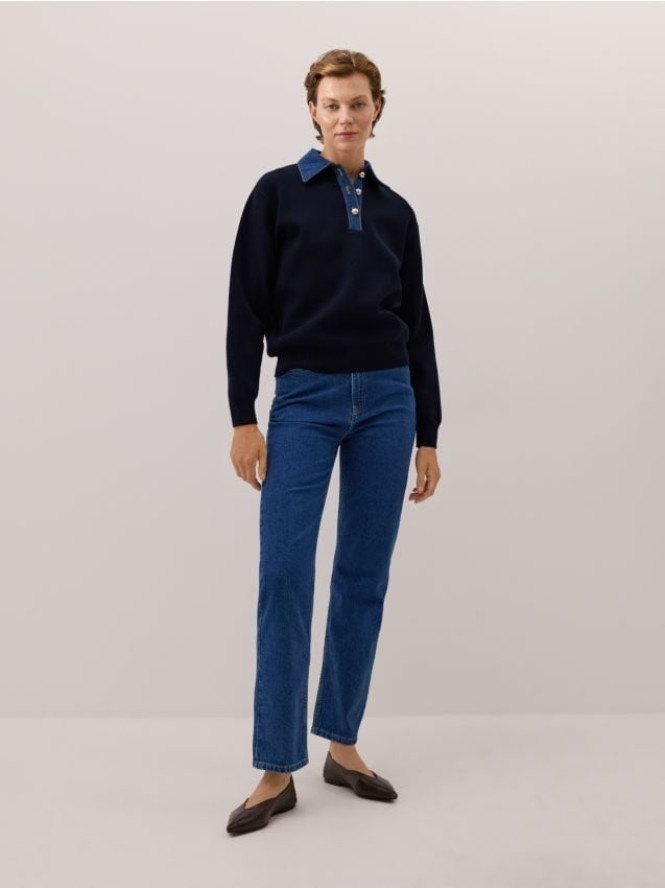 Sweter z kołnierzykiem - granatowy