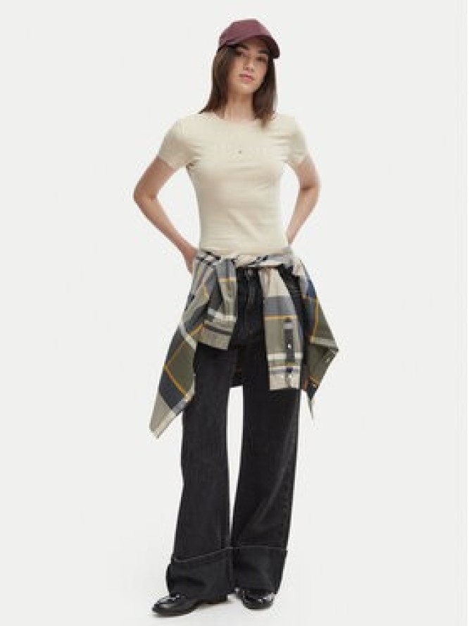 Tommy Jeans T-Shirt DW0DW18398 Beżowy jasny Slim Fit