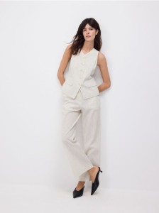 Spodnie z lnem - beżowy