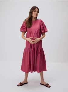 Bawełniana sukienka z bufkami - jasnofioletowy