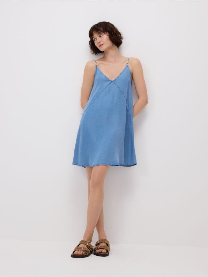 Sukienka mini z lyocellu - niebieski