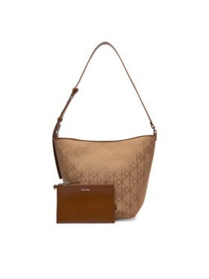 Calvin Klein Torebka Emblem Aop Jacquard Camera Bag LV04F3535G Brązowy