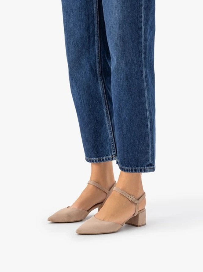Taupe czółenka bez pięty slingback na słupku