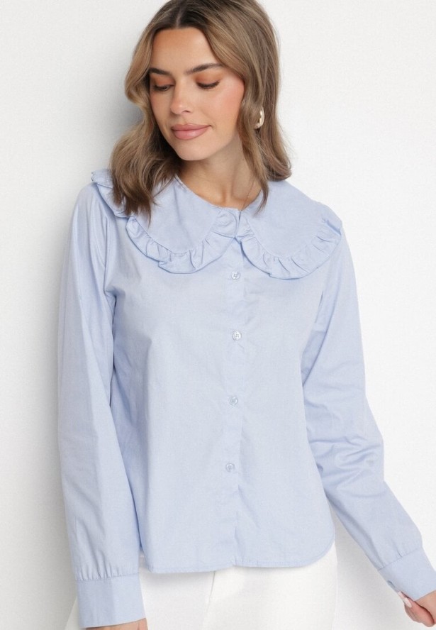 Niebieska Koszula z Bawełny Ozdobiona Kołnierzykiem Fulinea
