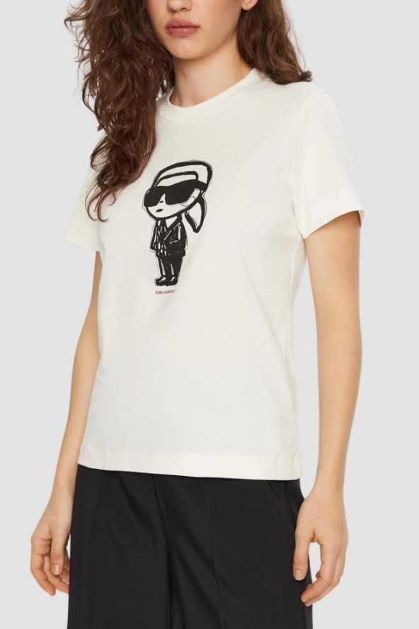 KARL LAGERFELD Beżowy damski t-shirt Ikon Sketch Karl, Rozmiar S