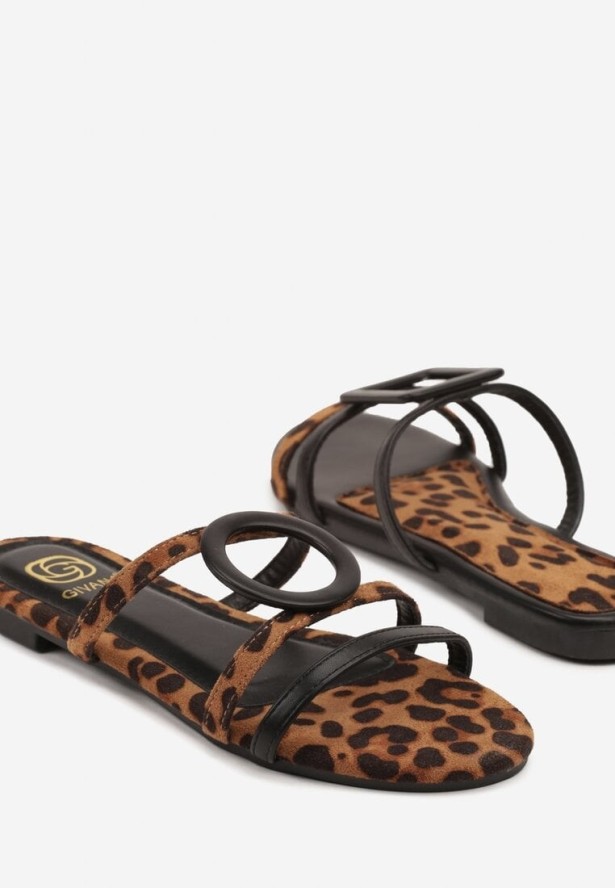 Panterkowe Klapki na Płaskiej Podeszwie z Geometrycznymi Zdobieniami Efrienna