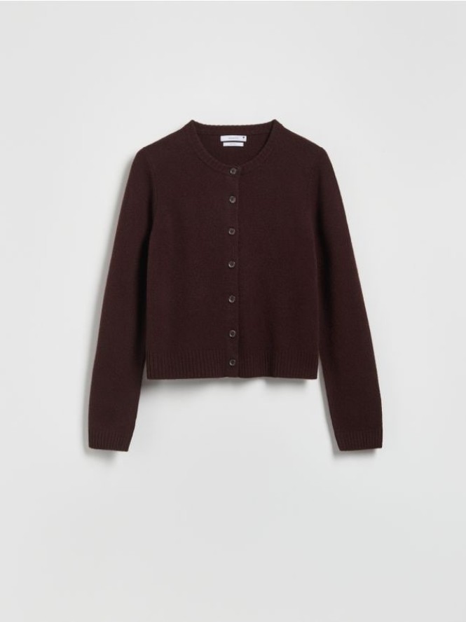 Wełniany kardigan - ciemnobrązowy