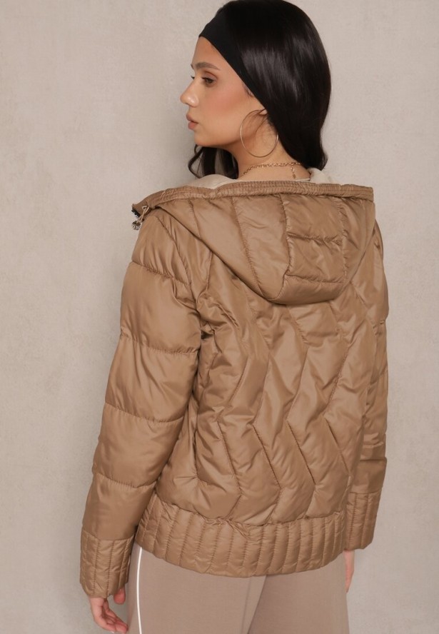 Ciemnobeżowa Pikowana Kurtka Dwustronna z Kapturem Eravinea