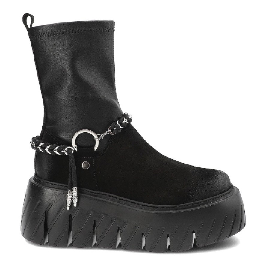 Czarne Botki Chebello Modne Obuwie Damskie Na Platformie