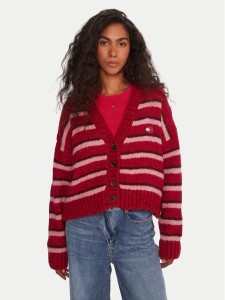 Tommy Jeans Kardigan Badge DW0DW21678 Czerwony Relaxed Fit