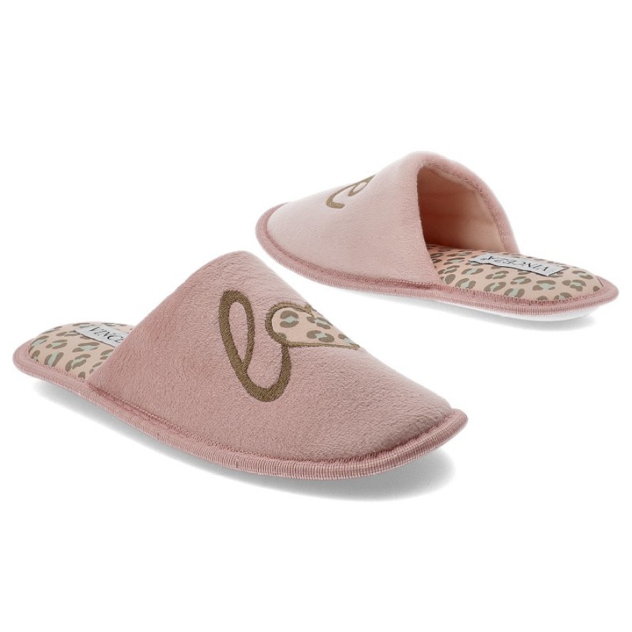 Kapcie damskie Vinceza, pantofle ocieplane z futerka z ozdobami, różowe, 19960-PN