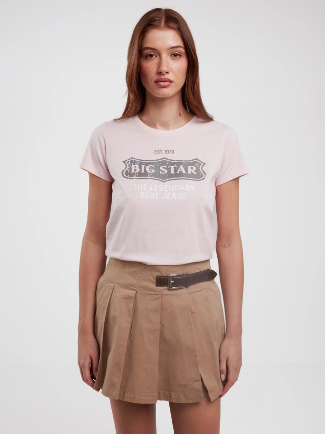 Koszulka damska z nadrukiem na piersi z kolekcji Authentic różowa Rissmelna 600