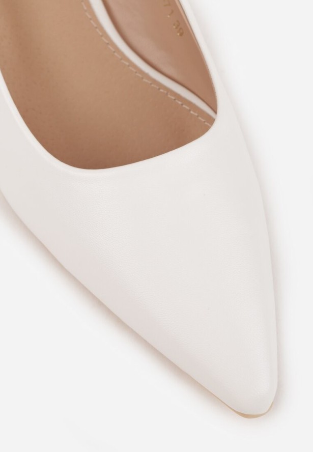 Białe Czółenka Vices na Słupku ze Skórzaną Wkładką Zizelle