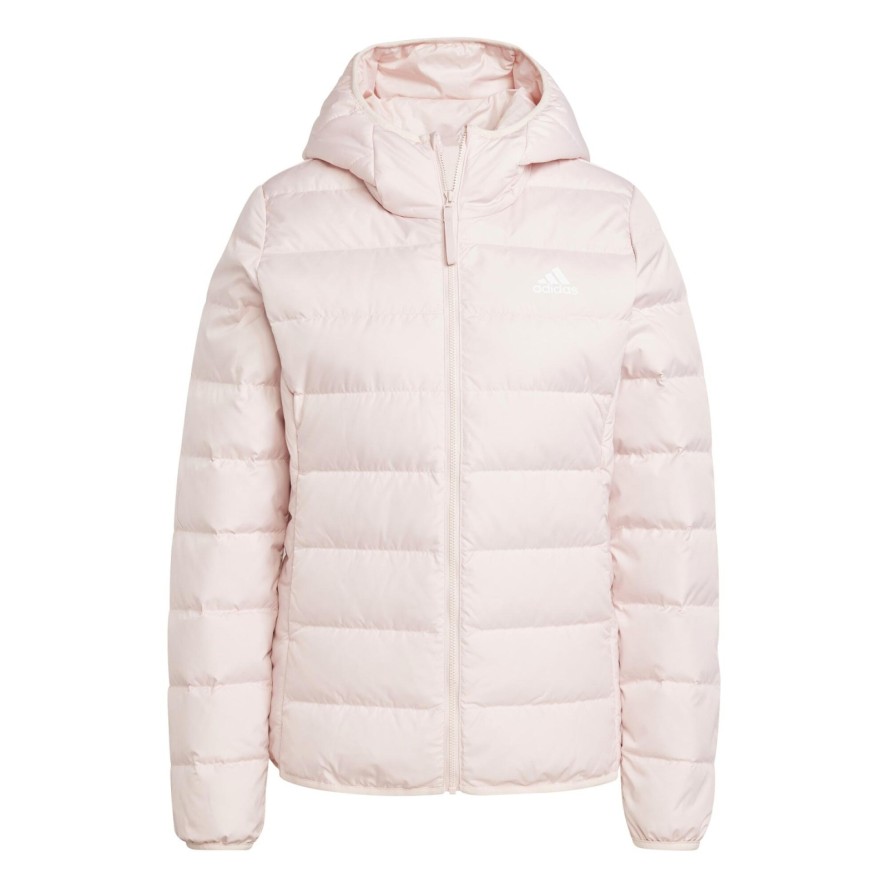 Kurtka damska adidas Essentials Light Down Hooded, puchowa, wodoodporna, różowa